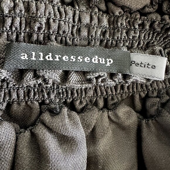 Alldressedup Dark Grey Charcoal Short Sleeve Ruffle Wrap Top Women's Size Petite - Picture 2 of 6